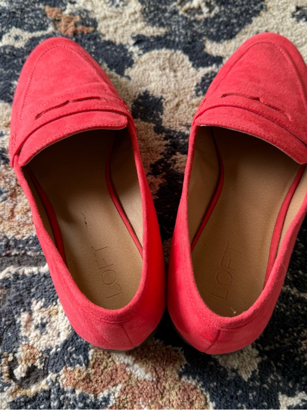LOFT Red Suede Penny Loafers 8.5M | Chic Pop Color Flat - Picture 5 of 6